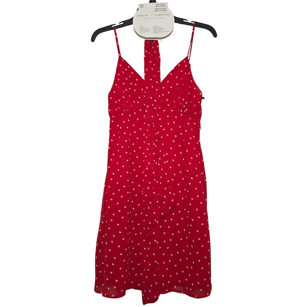 Better Together Heart Print Red Mini Dress with Matching Scarf Size Large